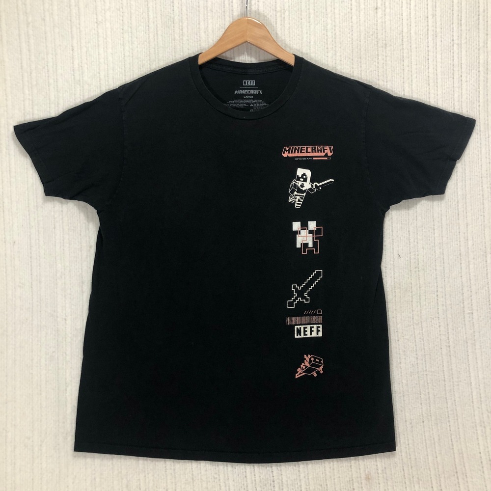 NEFF Minecraft Black Graphic T Shirt Large Gaming Pixel Art Tee